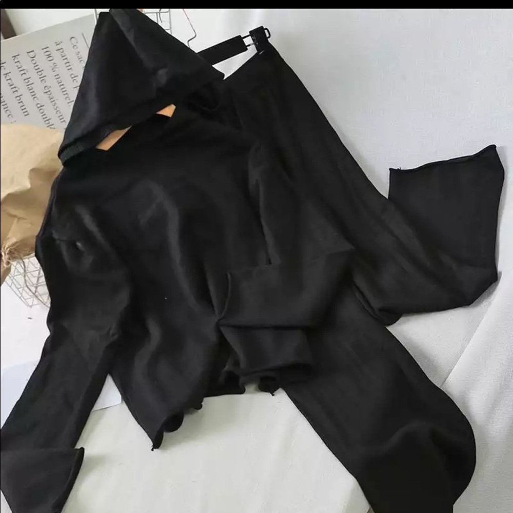 Two Piece Black Loungewear Ultra Soft Knitted Set - Picture 2 of 13